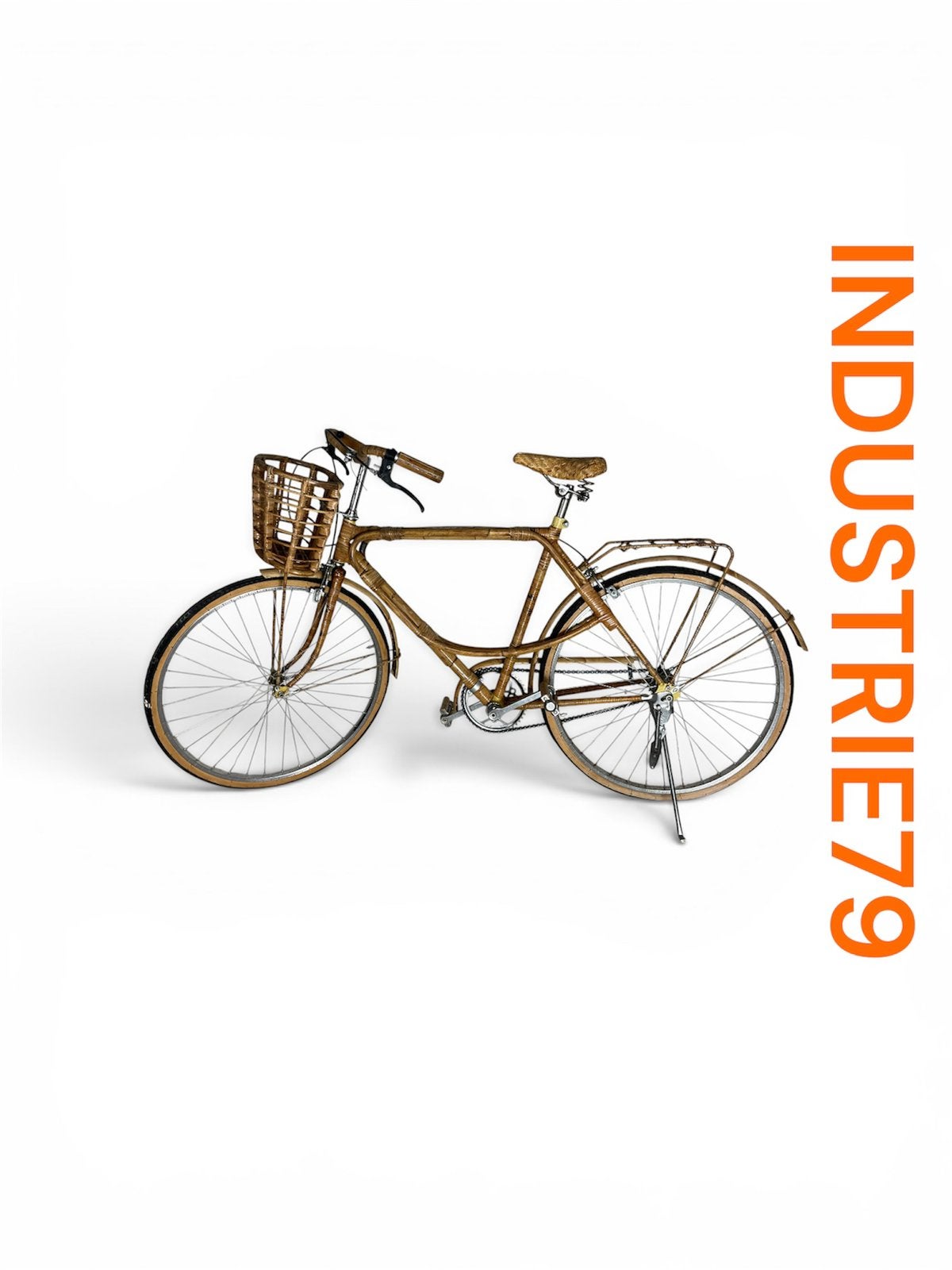 Unieke Vintage Bamboe Fiets met Mand - Handgemaakt Design, Ophalen, Jaren '60 of nieuwer, Velgrem, Geen