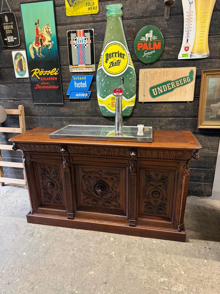 Bar of toog eiken met rvs blad en tapzuil, Ophalen, M, Zo goed als nieuw, M