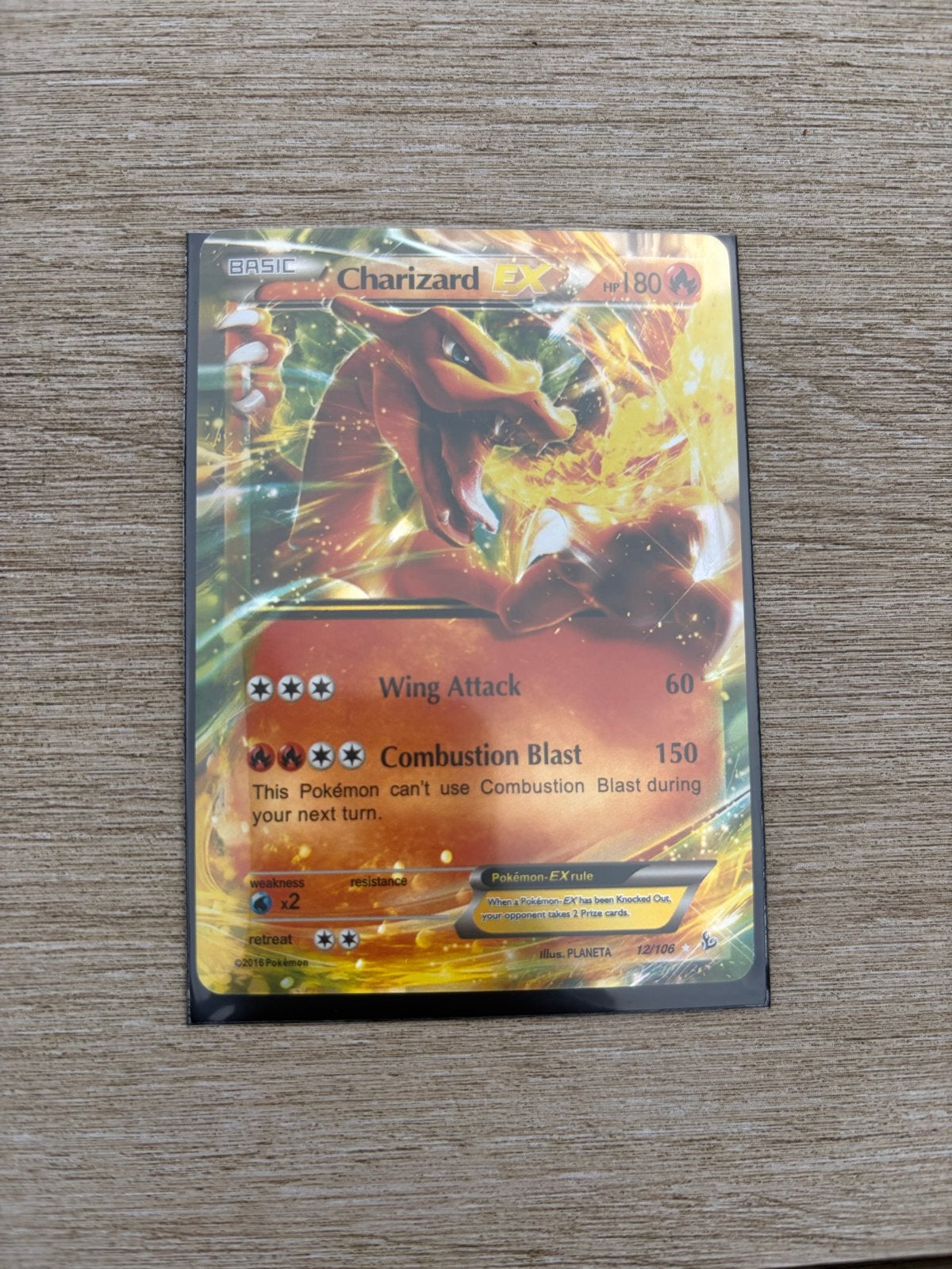 Charizard EX Pokémon Kaart - Basic HP180, Ophalen of Verzenden, Gebruikt, Losse kaart, Foil