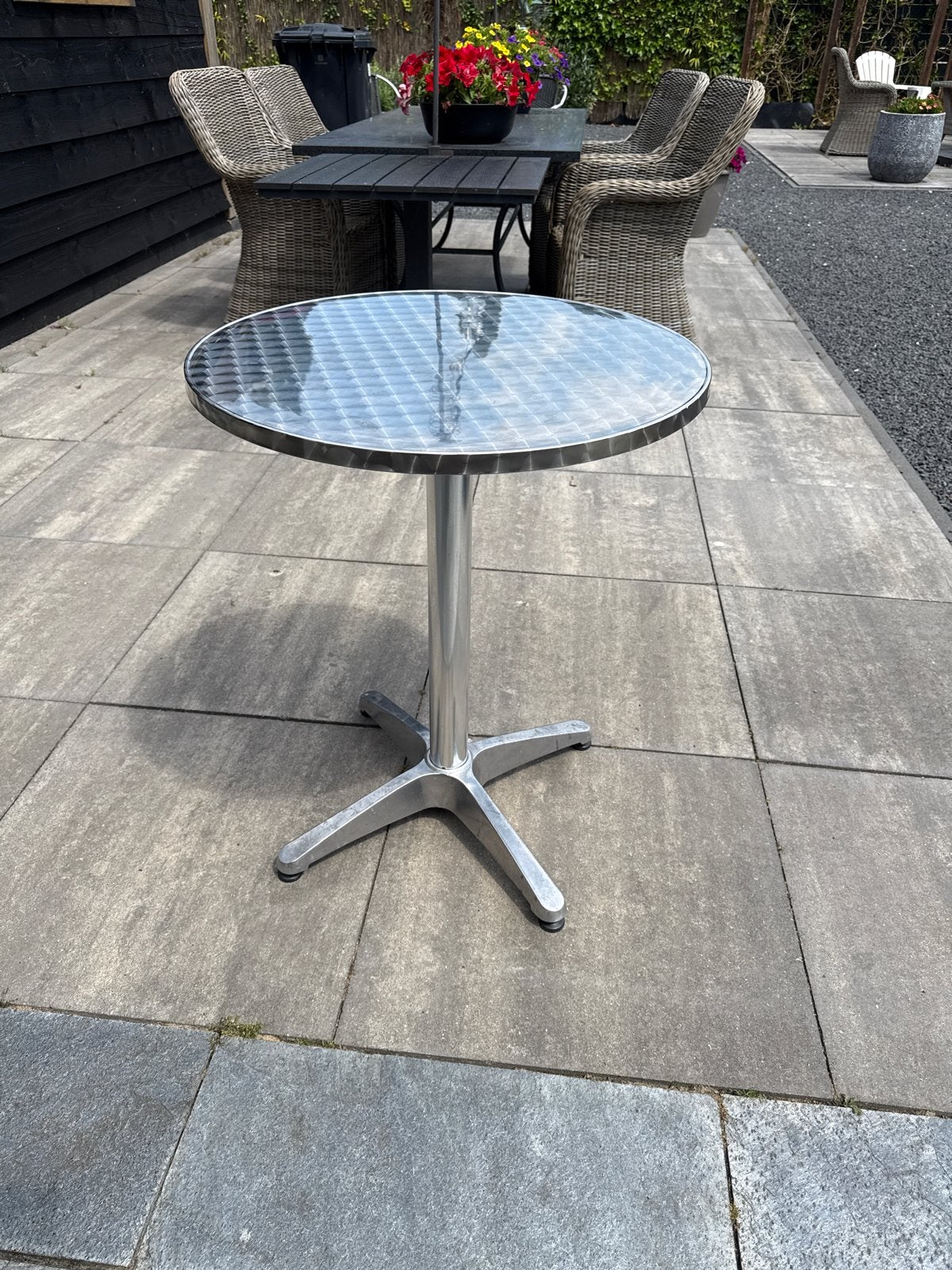 Stijlvolle aluminium bistrotafel - Rond en robuust, Ophalen, Gebruikt, Rond, Aluminium