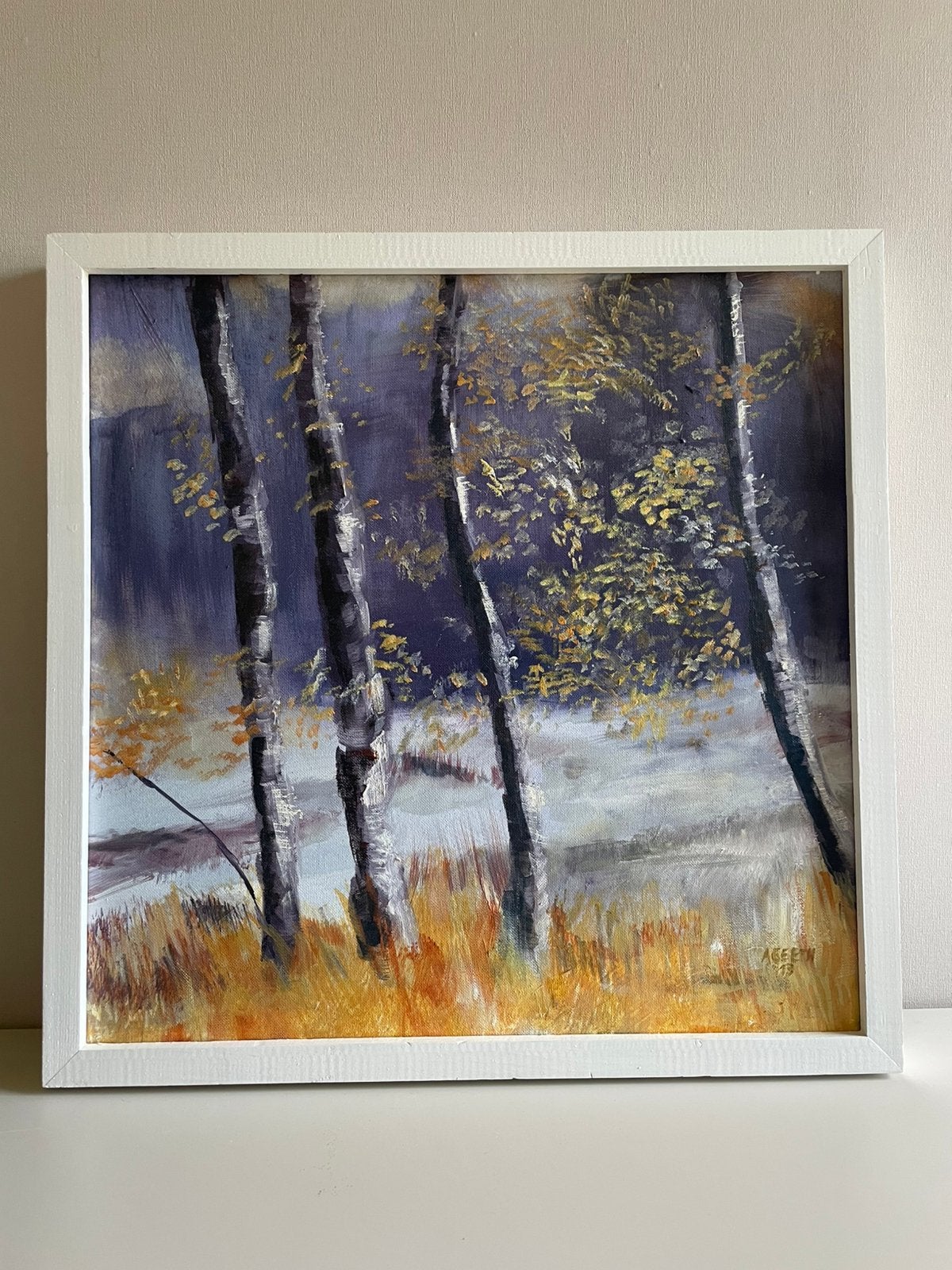 Origineel schilderij “Berkenbos” (2013) - Ageeth Boermans, Ophalen of Verzenden