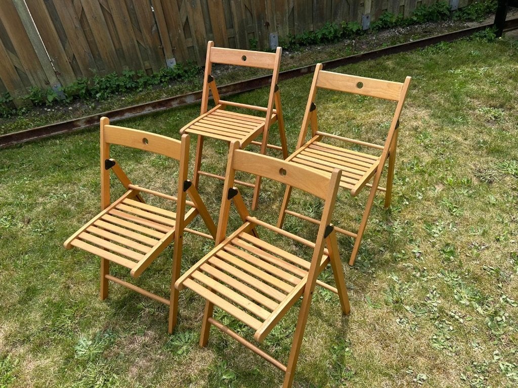 Set van 4 houten tuinklapstoelen – Opvouwbaar, Ophalen, Gebruikt, Hout