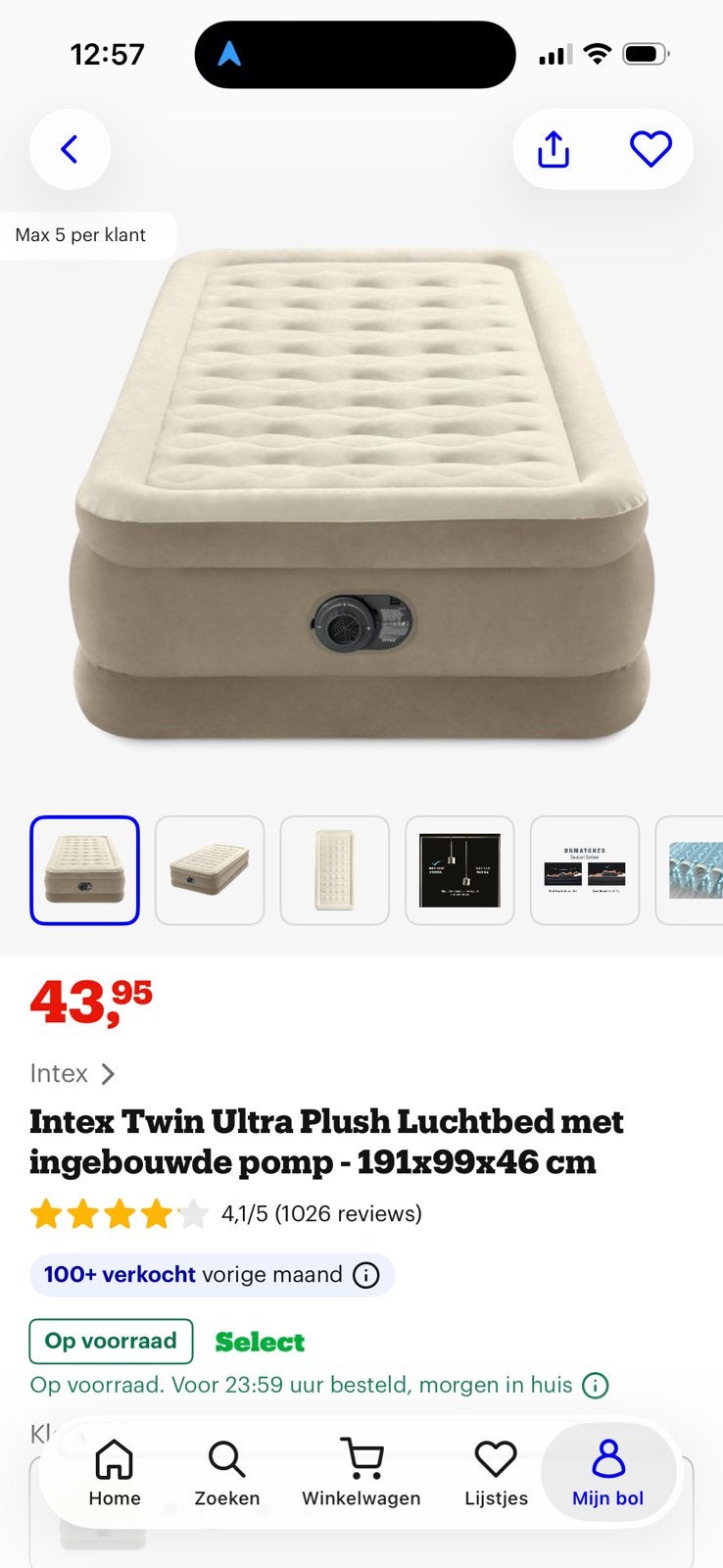 Intex Luchtbed 2x, Ophalen, Ingebouwde pomp, Gebruikt, 1-persoons