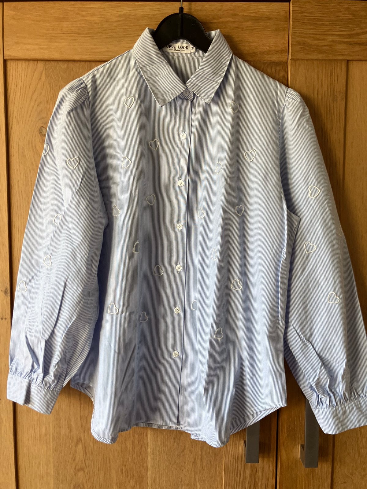 Nieuw=lichtblauw gestreepte blouse hartjes print =M, Ophalen of Verzenden, Nieuw, Maat 38/40 (M), Blauw