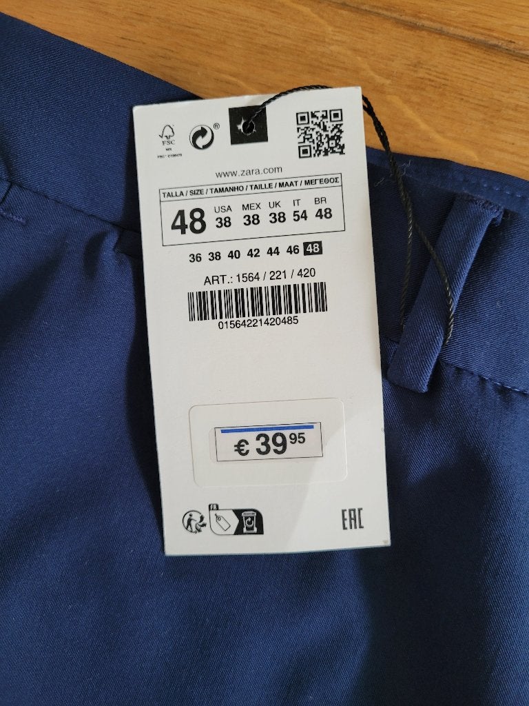 Zara nette blauwe slim fit pantalon broek maat L Nieuw, Maat 52/54 (L), Zara, Blauw, Nieuw