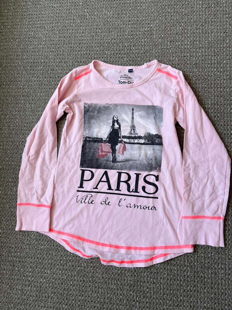 Tom-Du shirt roze maat 152 met Parijs opdruk, Ophalen of Verzenden, Zo goed als nieuw, Meisje, Shirt of Longsleeve