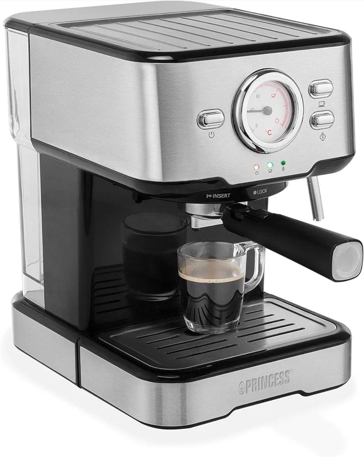 Princess Espressomachine - 20 Bar - RVS - Zilver/Zwart, Witgoed en Apparatuur, Espresso apparaat, Ophalen of Verzenden, Zo goed als nieuw