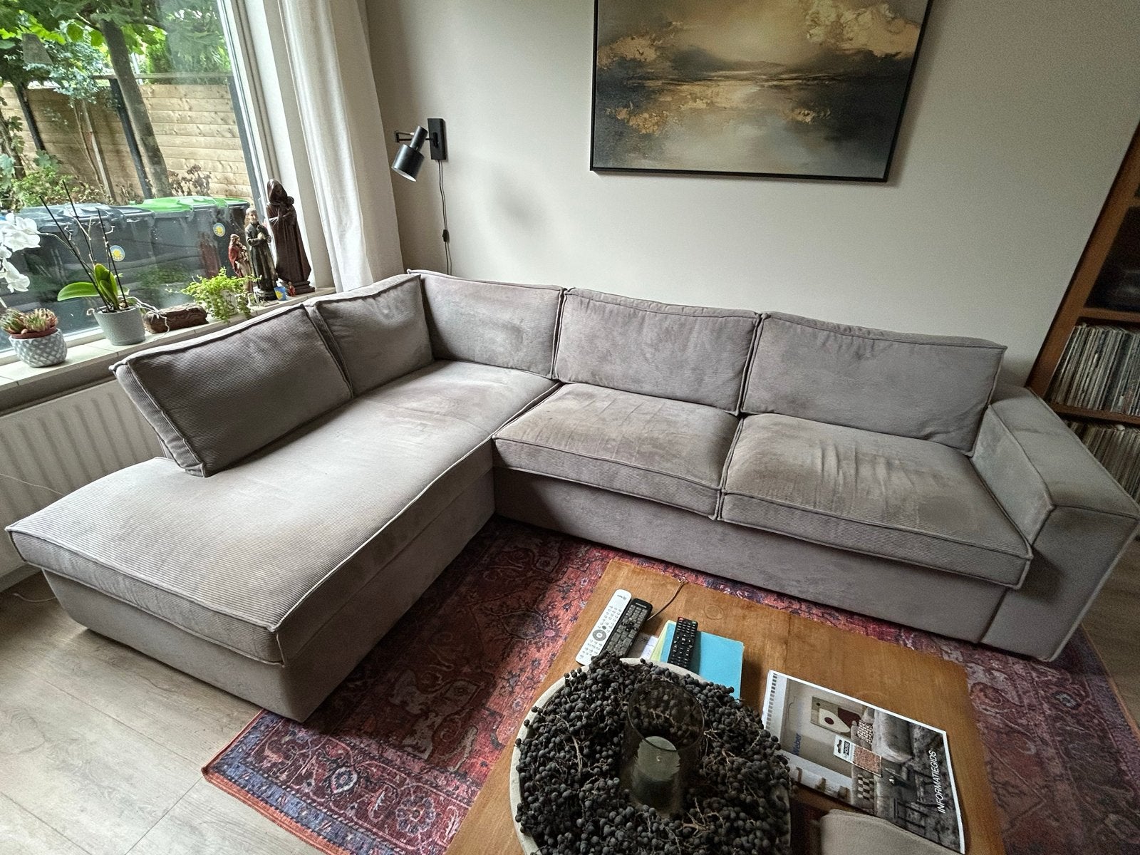 Grote L-vormige bank met chaise longue, Ophalen, Gebruikt, Stof