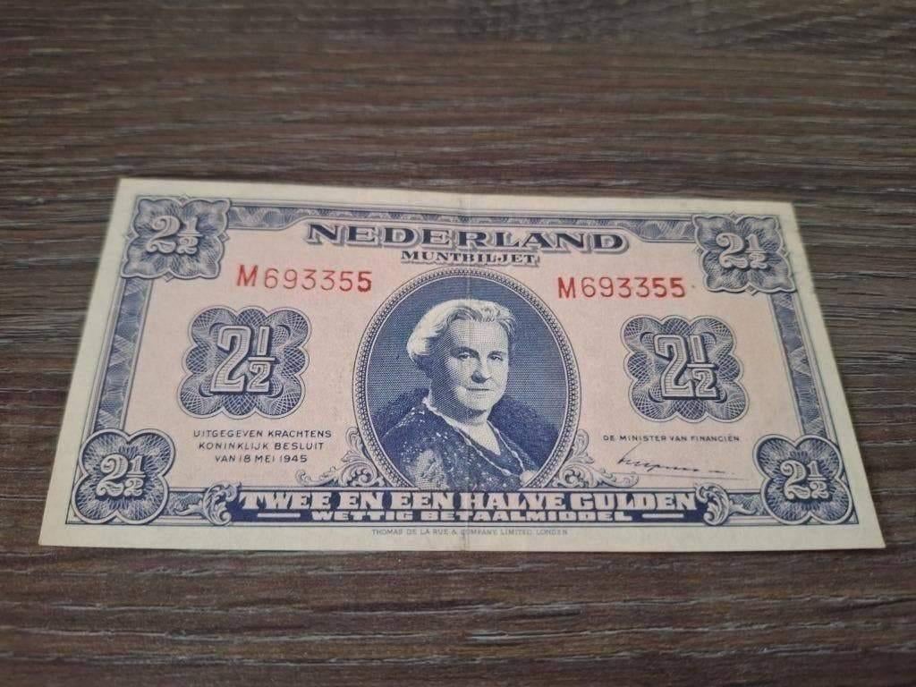 Prachtig+ 1-letter variant biljet 2,5 gulden, 1945, Ophalen of Verzenden