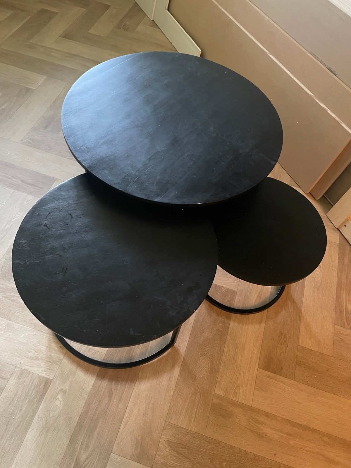 Zwarte salontafel set - 3 ronde tafels, Ophalen, Gebruikt, Rond, Overige houtsoorten