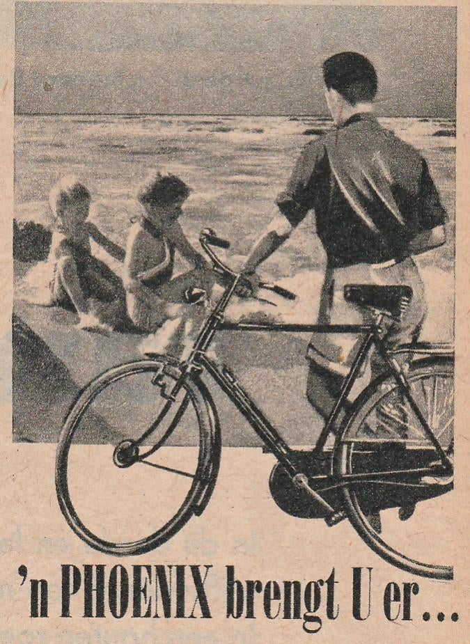 Retro reclame 1951 Phoenix fietsen kinderen in zee, Verzenden, Overige typen