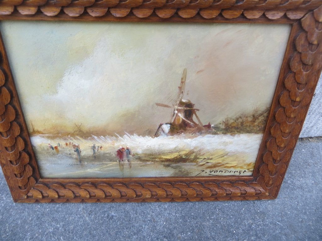 Mooischilderijtje wintergezicht van J. van DORST Pr Lijstje, Antiek en Kunst, Ophalen, Impressionistisch, Paneel