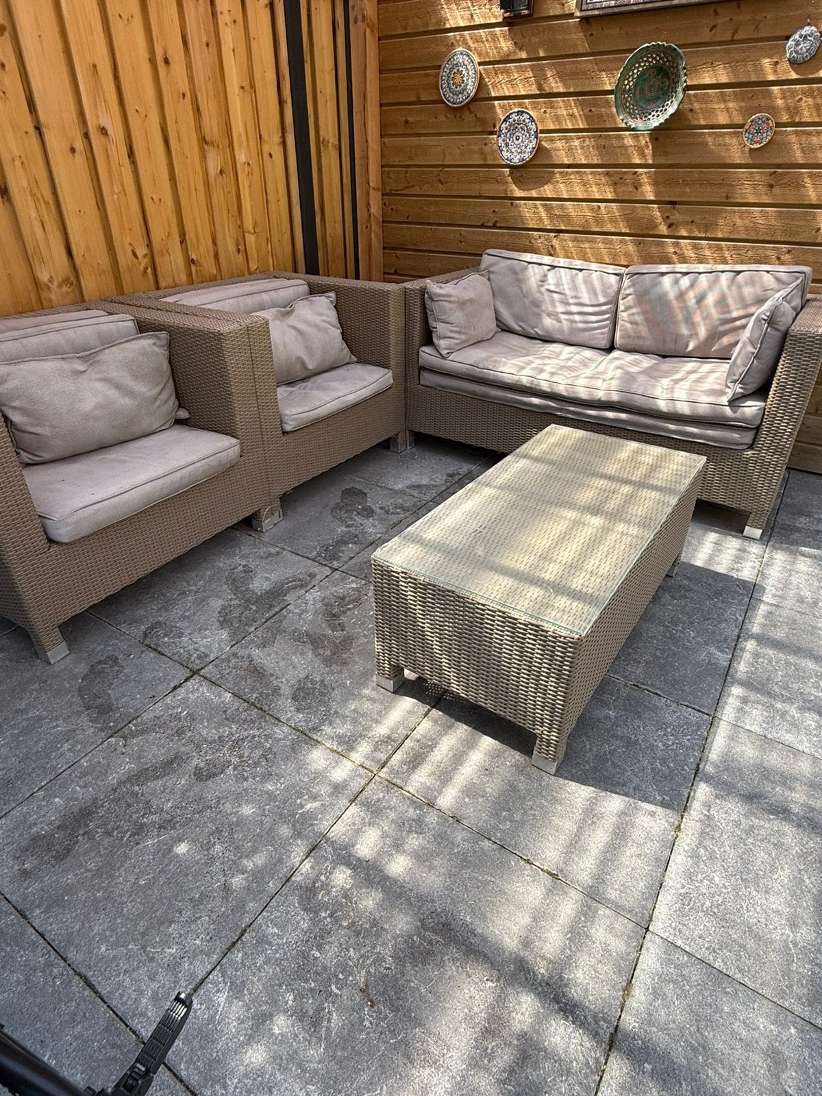 Kunststof wicker loungeset met kussens, Tuin en Terras, Ophalen, Zo goed als nieuw, Wicker