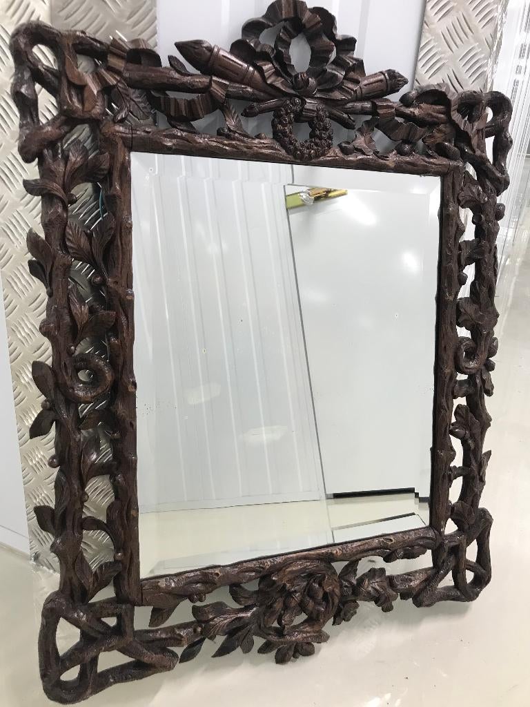 hout snijwerk facet geslepen spiegel zwarte woud antiek, Antiek en Kunst, Kunst | Beelden en Houtsnijwerken, Ophalen of Verzenden
