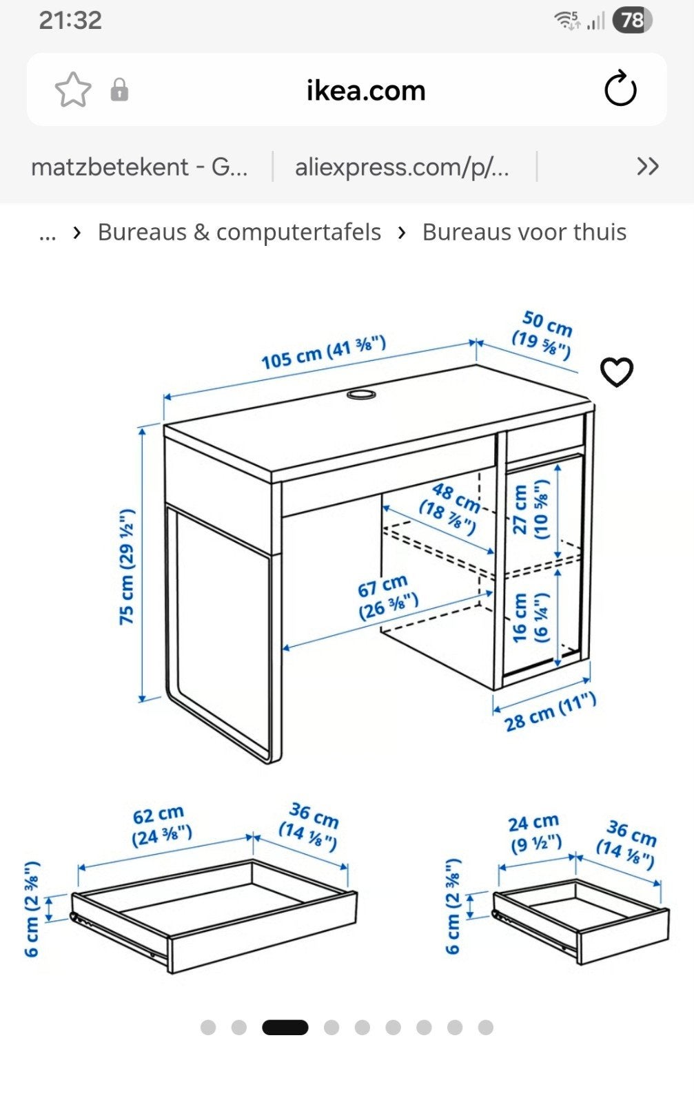IKEA MICKE bureau zwart/bruin met lade en kastje, Ophalen, Gebruikt, Spaanplaat of MDF, IKEA