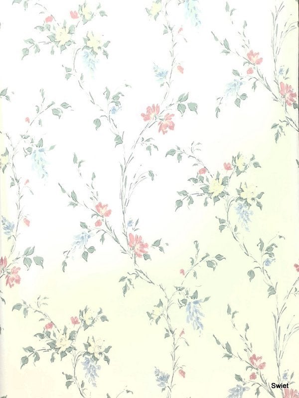 12670 romantisch bloemenbehang roze blauw swiet, Ophalen of Verzenden, Roze