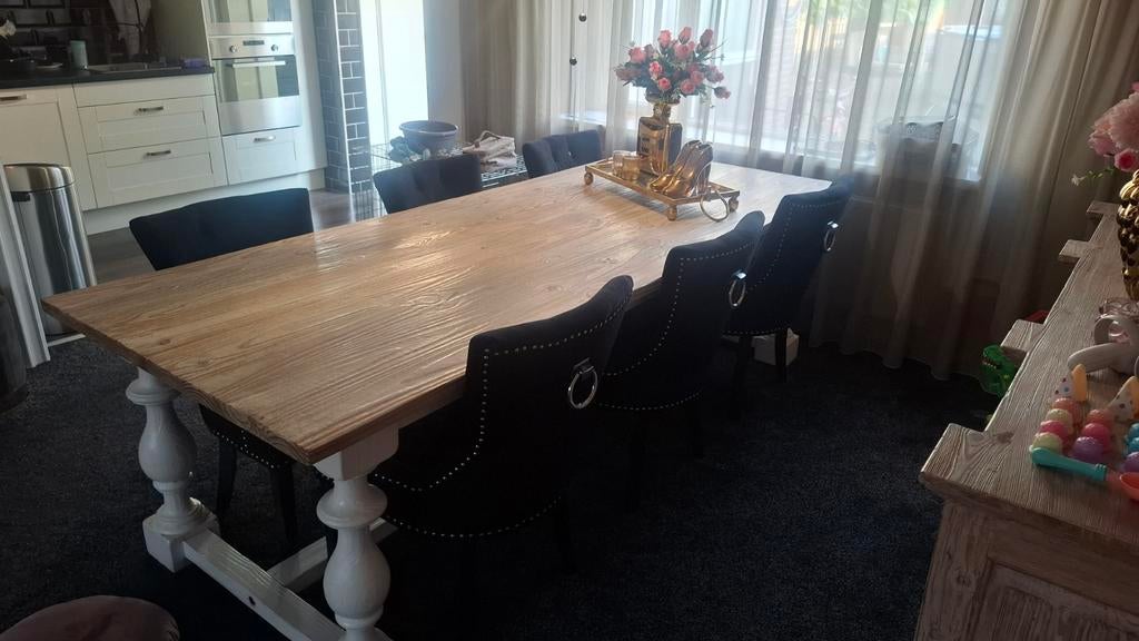 Robuuste eettafel met bijpassende salontafel!, Landelijke, klassieke stijl, 200 cm of meer, Zo goed als nieuw, Vijf personen of meer