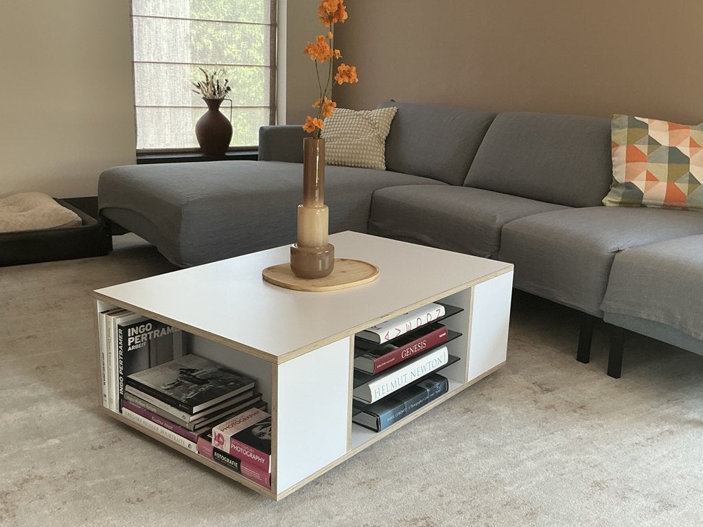 Design salontafel met fotoboek-display, Ophalen, Overige materialen, Gebruikt, 50 tot 100 cm