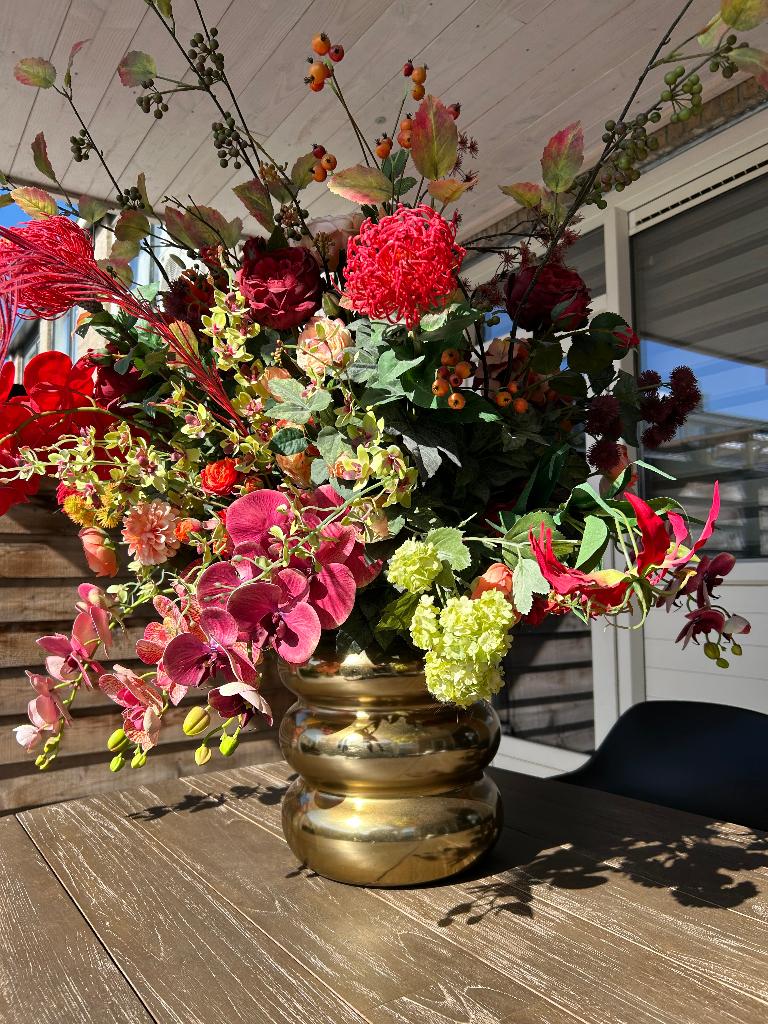 Mooi groot boeket zijden bloemen, Ophalen, Binnen, 100 cm, Handgemaakt