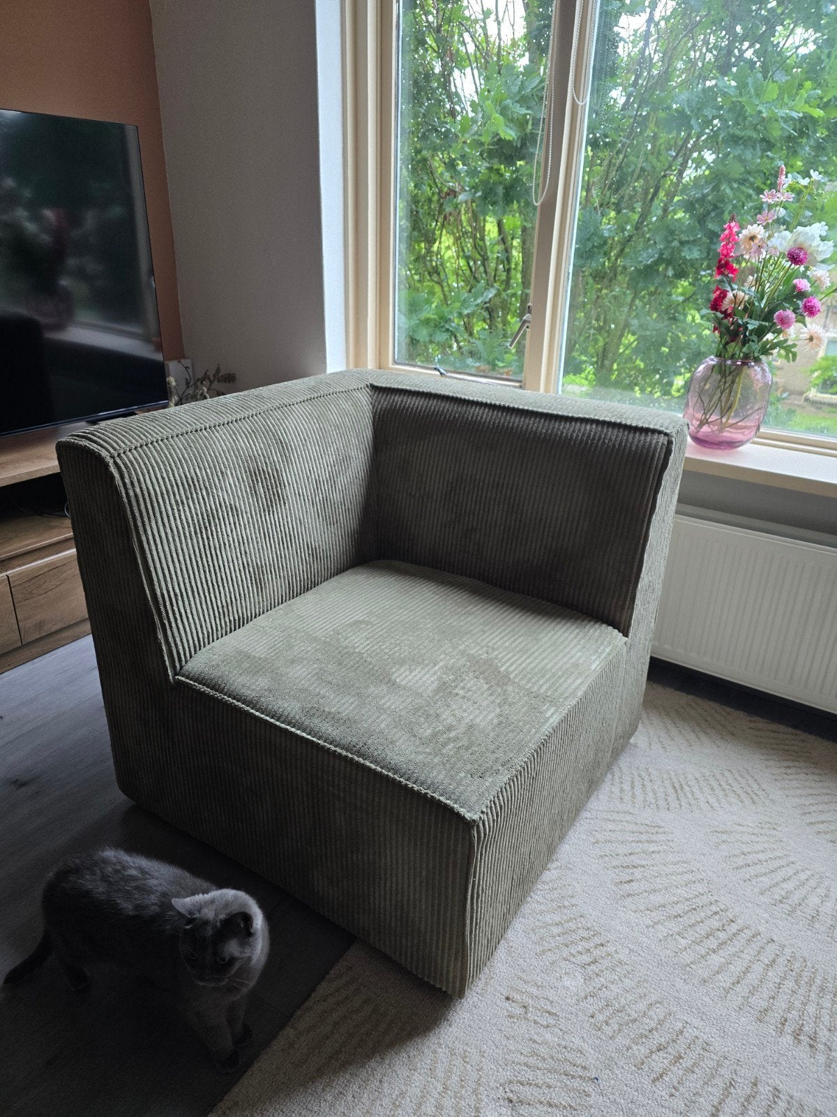 Comfortabele hoekbank in ribstof - Beliani, Huis en Inrichting, Eenpersoons, Minder dan 75 cm, Ophalen of Verzenden, Zo goed als nieuw
