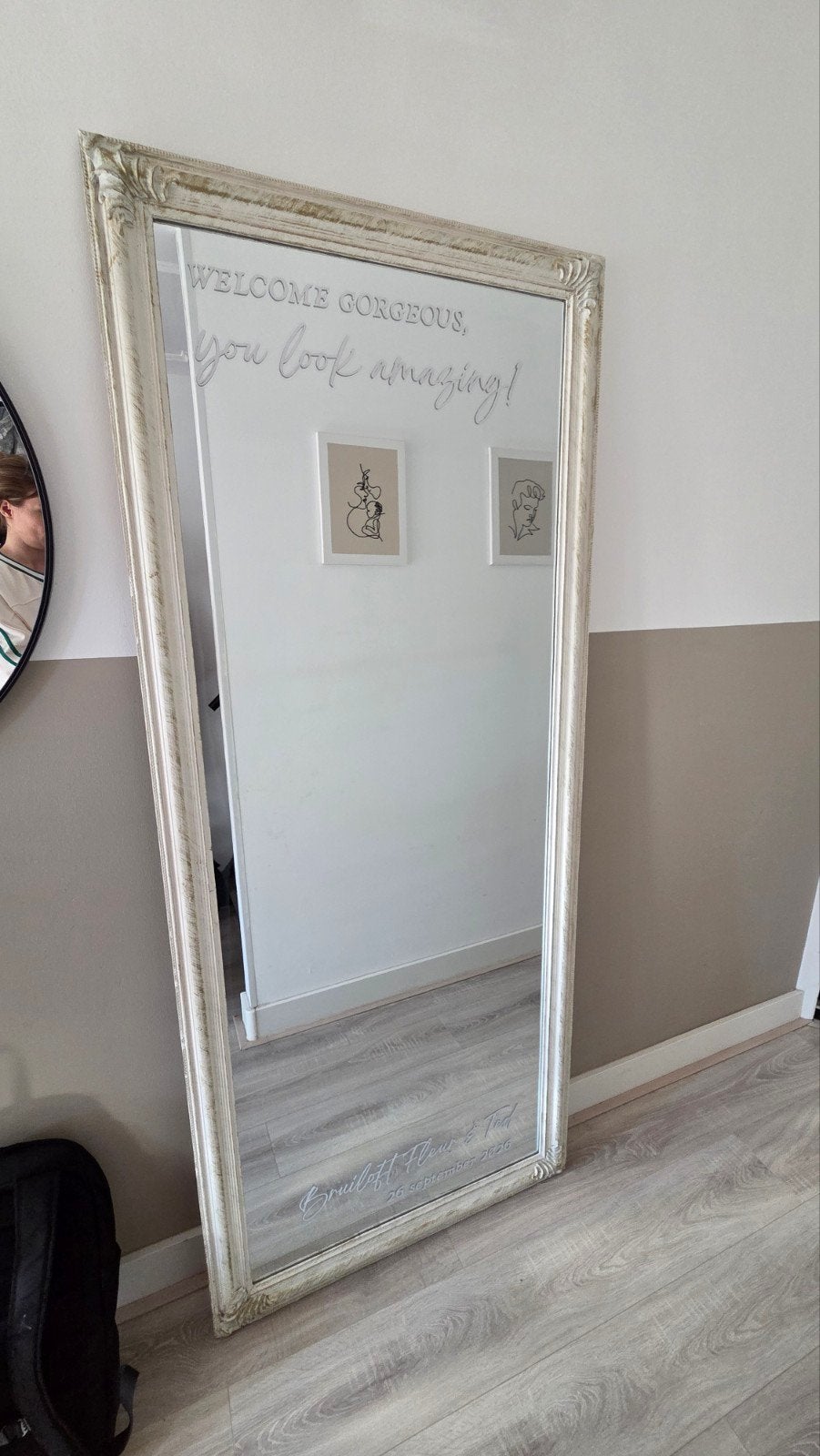 Grote spiegel 84x200cm met frame, stickers verwijderbaar, Ophalen, Zo goed als nieuw, 75 tot 100 cm, 150 tot 200 cm