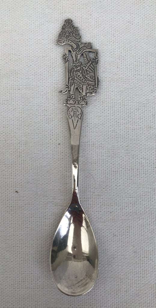 Wajang gegraveerd lepeltje  - 925 zilver, Antiek en Kunst, Ophalen of Verzenden, Zilver