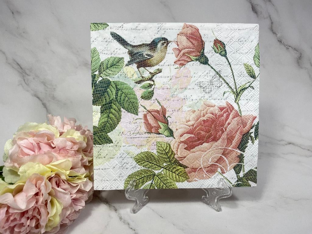 Knutsel servetten rozen en vogel decoupage HM101, Hobby en Vrije tijd, Knutselen, Ophalen of Verzenden, Nieuw, Papier of Karton