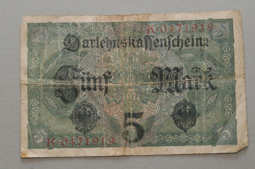 Darlehenskassenschein 5 Mark., Postzegels en Munten, Bankbiljetten | Europa | Niet-Eurobiljetten, Los biljet, Duitsland, Ophalen of Verzenden