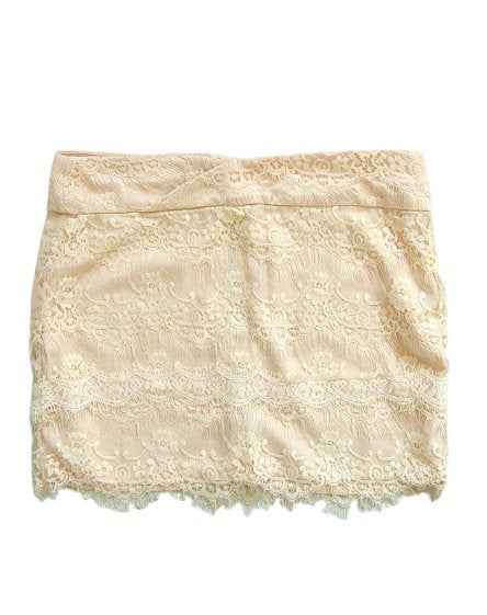 Amisu rokje, mini lace rok, beige/wit, Mt. 34 / XS, Verzenden, Beige, Zo goed als nieuw, Maat 34 (XS) of kleiner