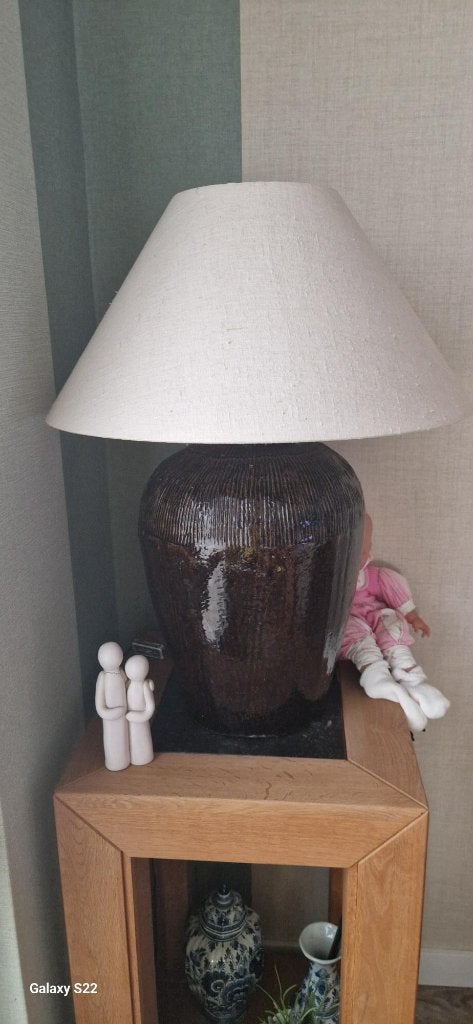 Schemerlamp met vaasvoet en kap, 2x E27 fitting, Ophalen, Gebruikt, Overige merken, Textiel