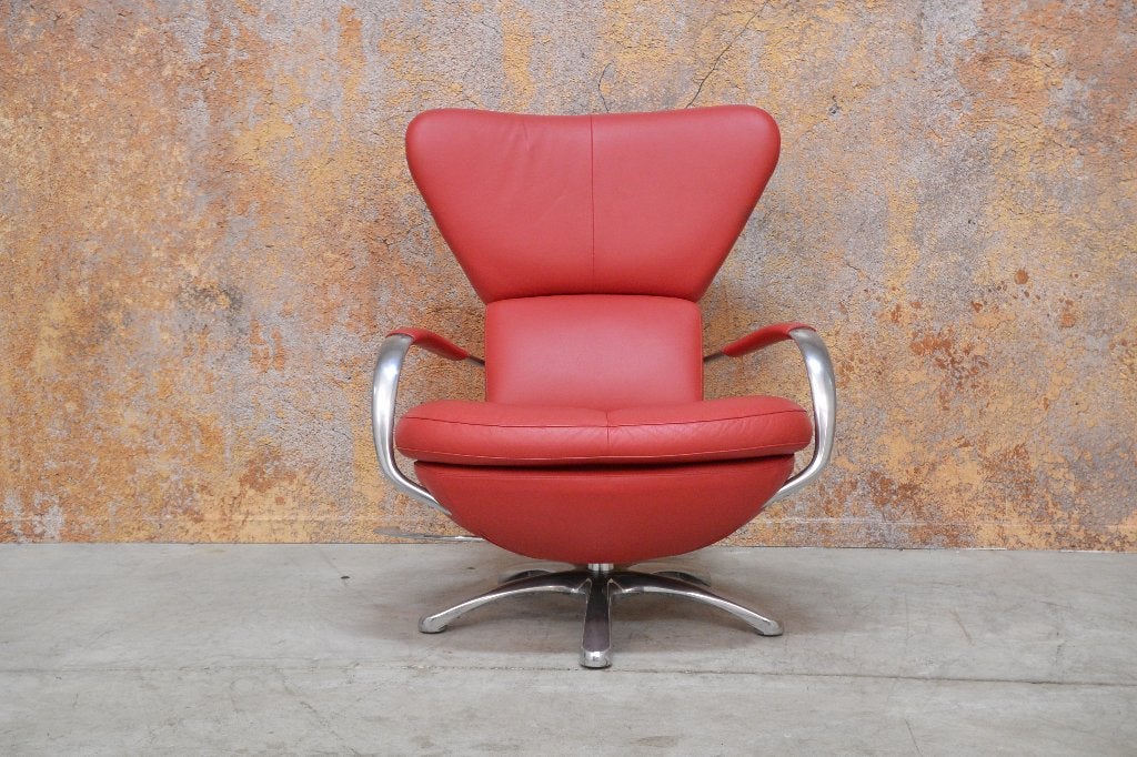 Als NIEUW! rode leren Leolux Formi design draaifauteuil, Leolux, Leolux, 75 tot 100 cm, Ophalen of Verzenden
