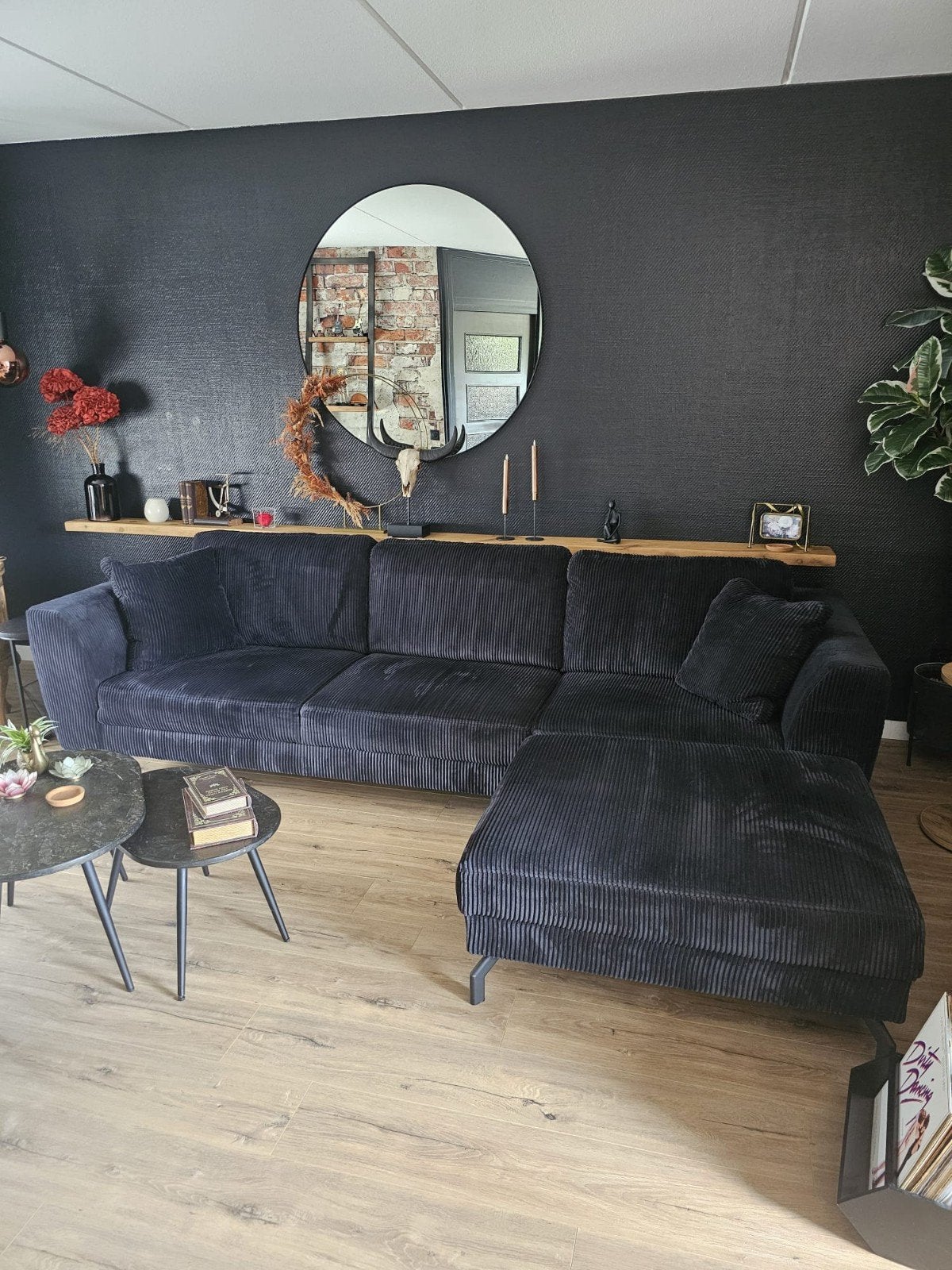 Lissabon Loungebank met eiland, zwart, 288 cm breed, Ophalen, Gebruikt, Stof