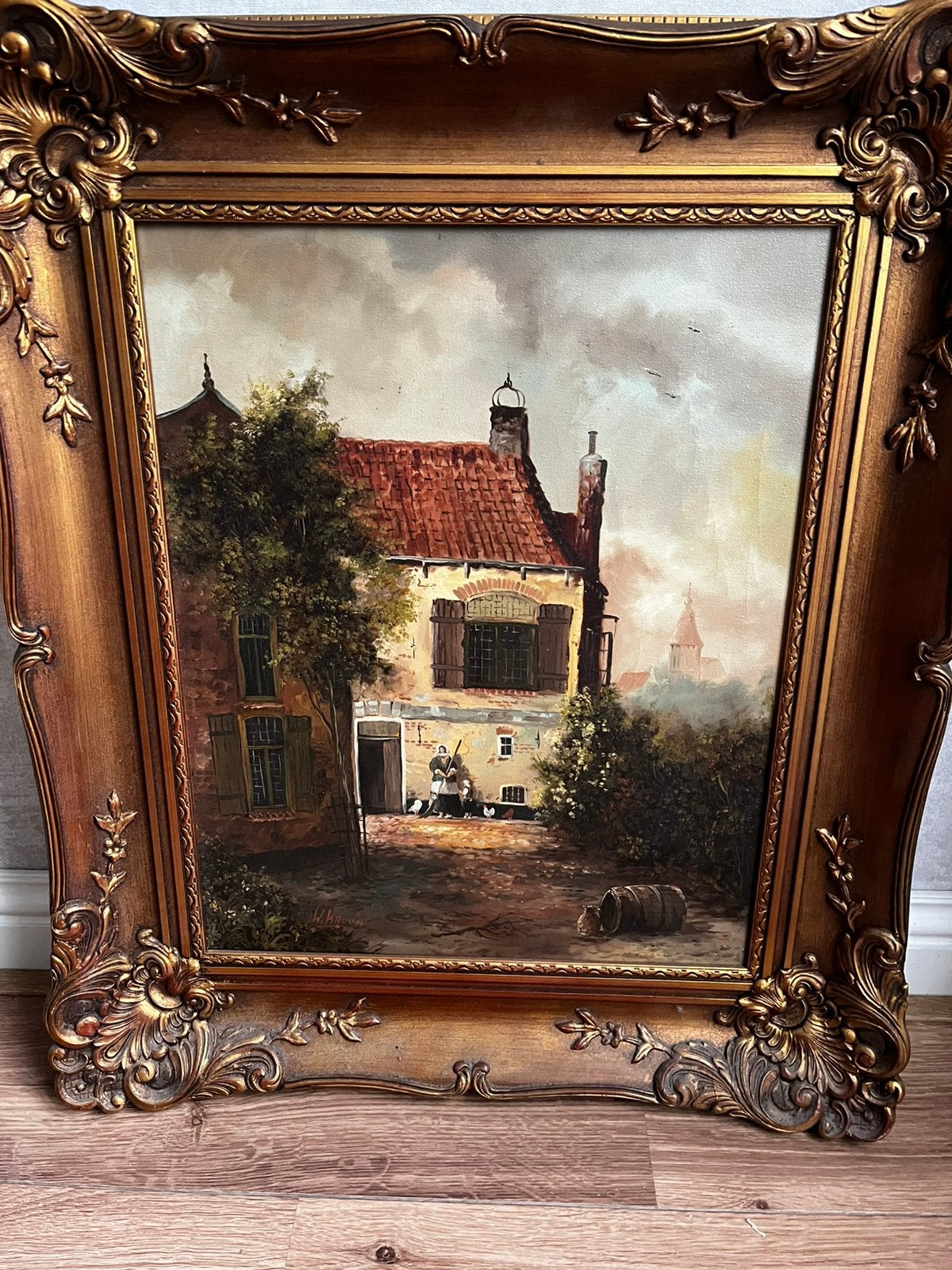 Schilderij Boerderij/Hofje, schilder Willem Kroon, Ophalen, Origineel werk