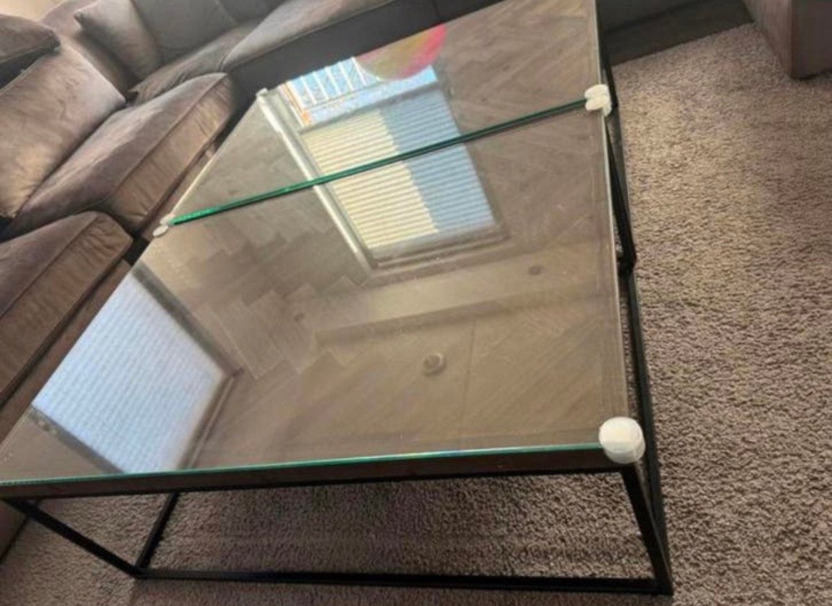 Salontafels 2x visgraat hout incl. 1 glasplaat, Ophalen, Vierkant, 50 tot 100 cm, Zo goed als nieuw