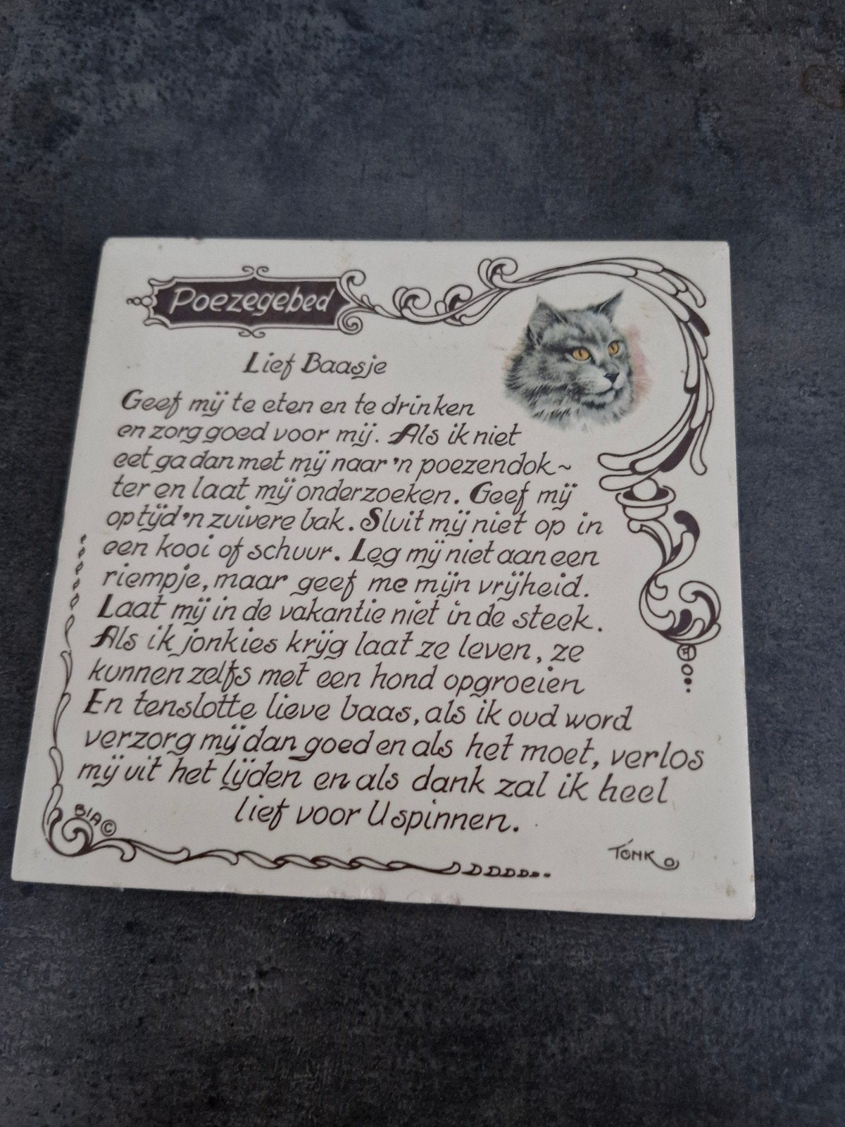 Tegeltje met 'Poezegebed' - Liefdevolle Kattenquote, Ophalen of Verzenden
