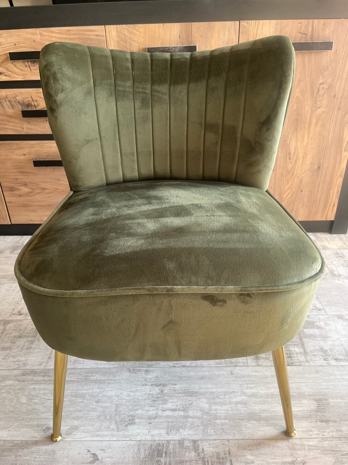Vintage fauteuil - groen velours, Huis en Inrichting, Ophalen, Minder dan 75 cm, Zo goed als nieuw, Stof
