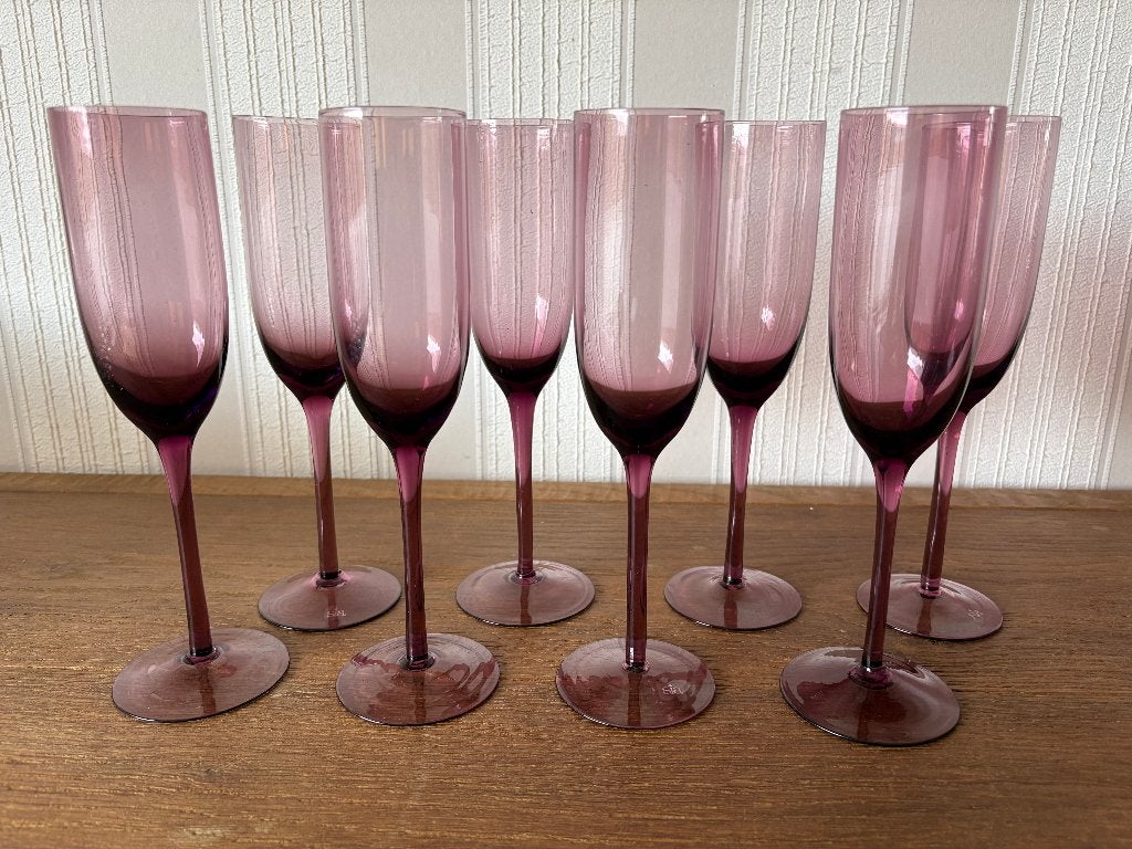 Luxe Paarse Champagne Flûtes SIA (Set van 8), Glas of Glazen, Overige merken, Ophalen of Verzenden, Overige stijlen