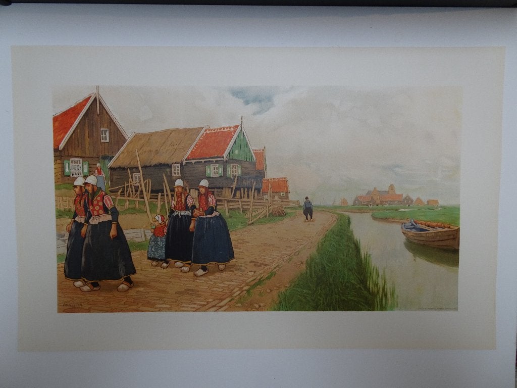 litho zicht op oude Marken, klederdracht, H. Cassiers 1900, Antiek en Kunst, Kunst | Litho's en Zeefdrukken, Origineel, Verzenden