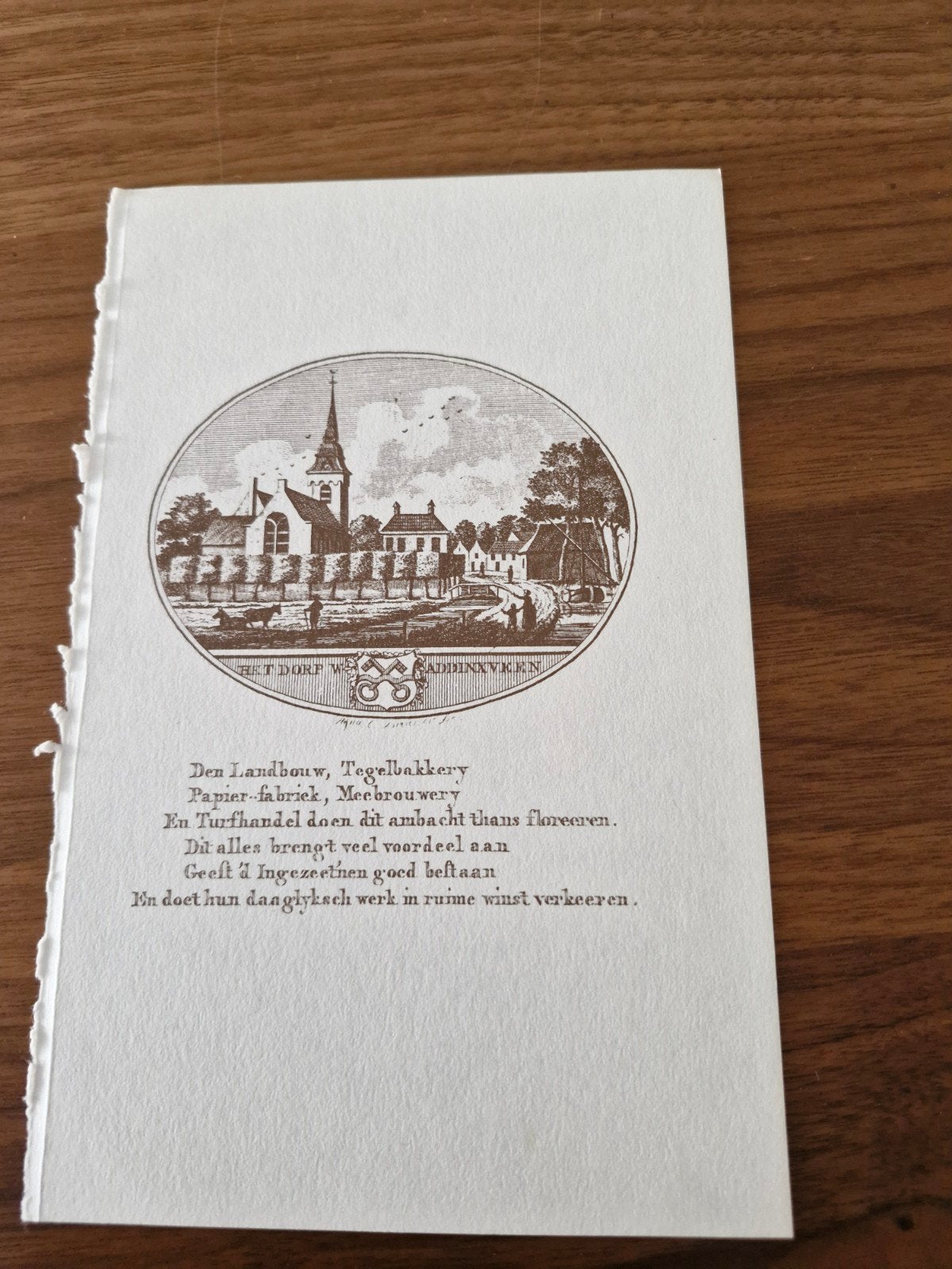Prent 'Het Dorp Waddinxveen' met Gedicht, Ophalen of Verzenden, Voor 1940