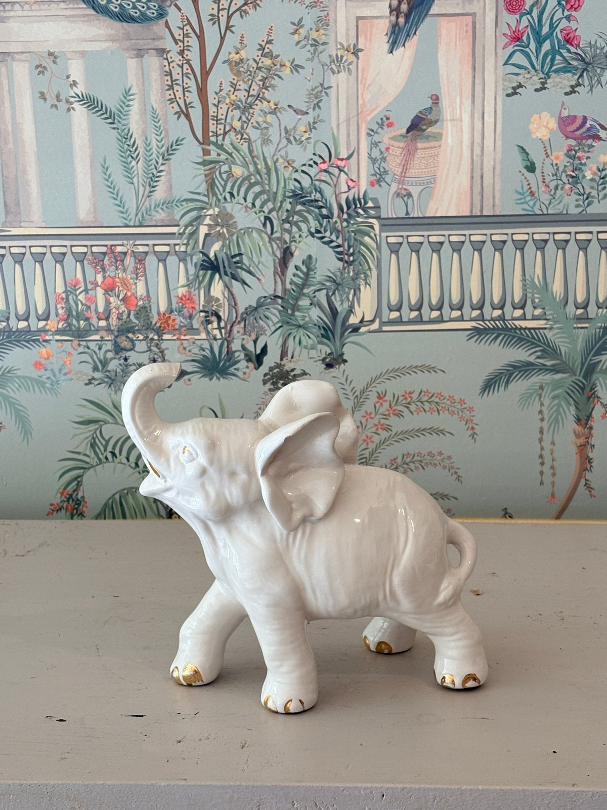 Vintage Wit Gouden Olifant Beeldje - Mooie Staat, Ophalen of Verzenden