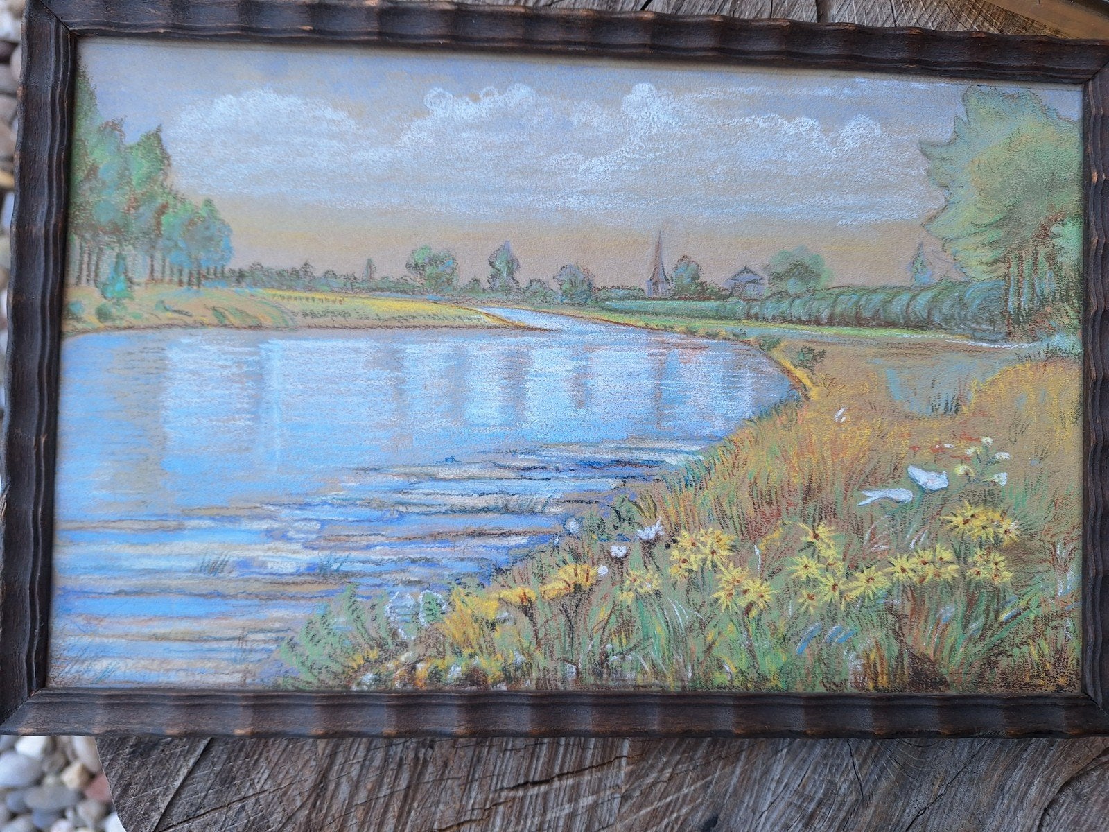 Gesigneerd Pastel Krijt Schilderij - Hollands Landschap, Realistisch, Origineel werk, Ophalen of Verzenden, Landschap
