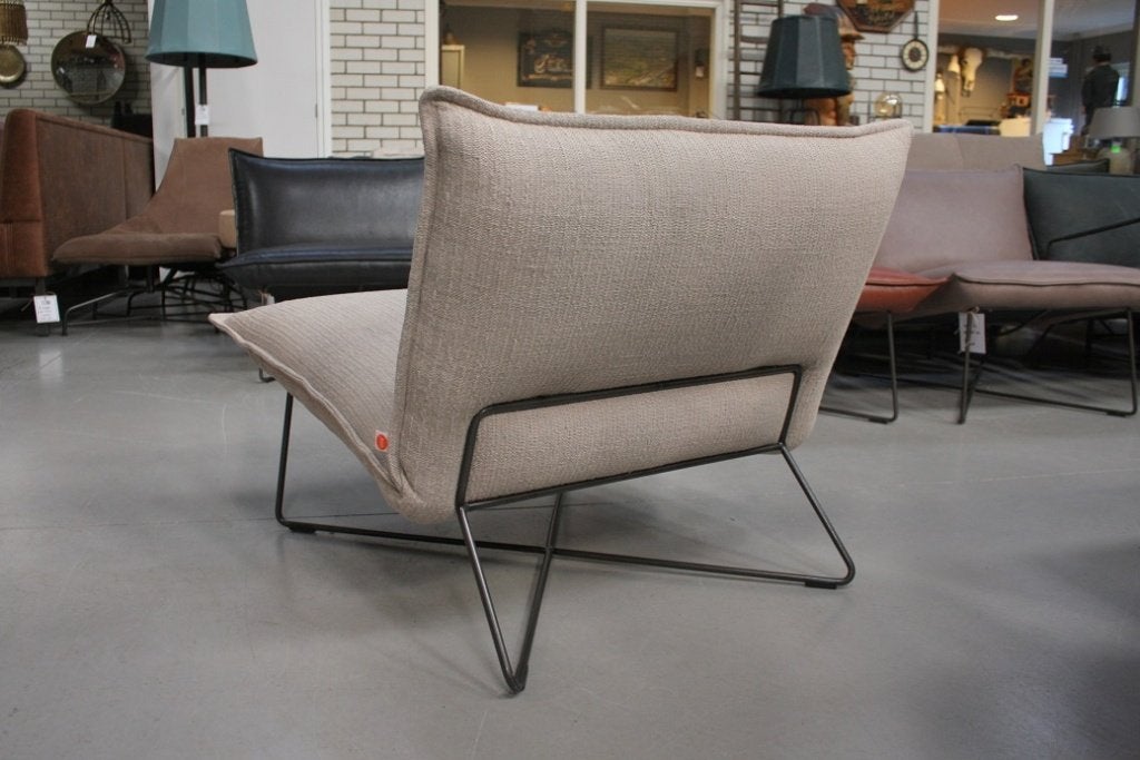 Luxe fauteuil EARL Jess Design metaal stof naturel beige, Ophalen, 75 tot 100 cm, Zo goed als nieuw, 75 tot 100 cm