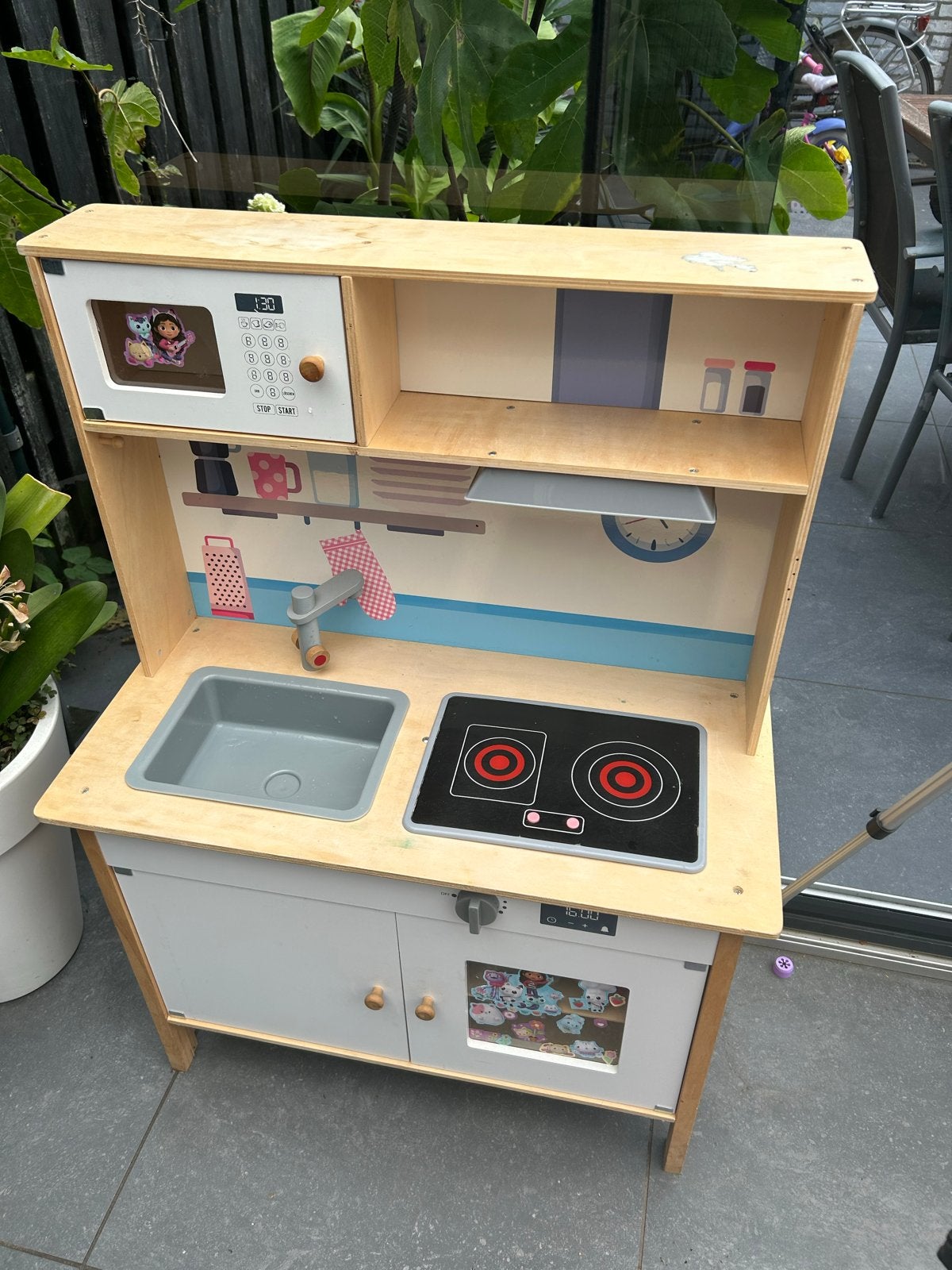 Houten Speelkeuken met Oven, Magnetron en Kraan, Ophalen of Verzenden, Gebruikt, Hout, Speelkeuken