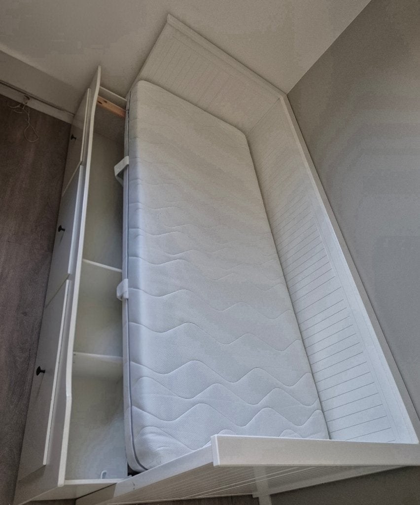 Hemnes bedbank, 3 lades, wit, 80x200cm, Ophalen, Gebruikt, Eenpersoons, Wit