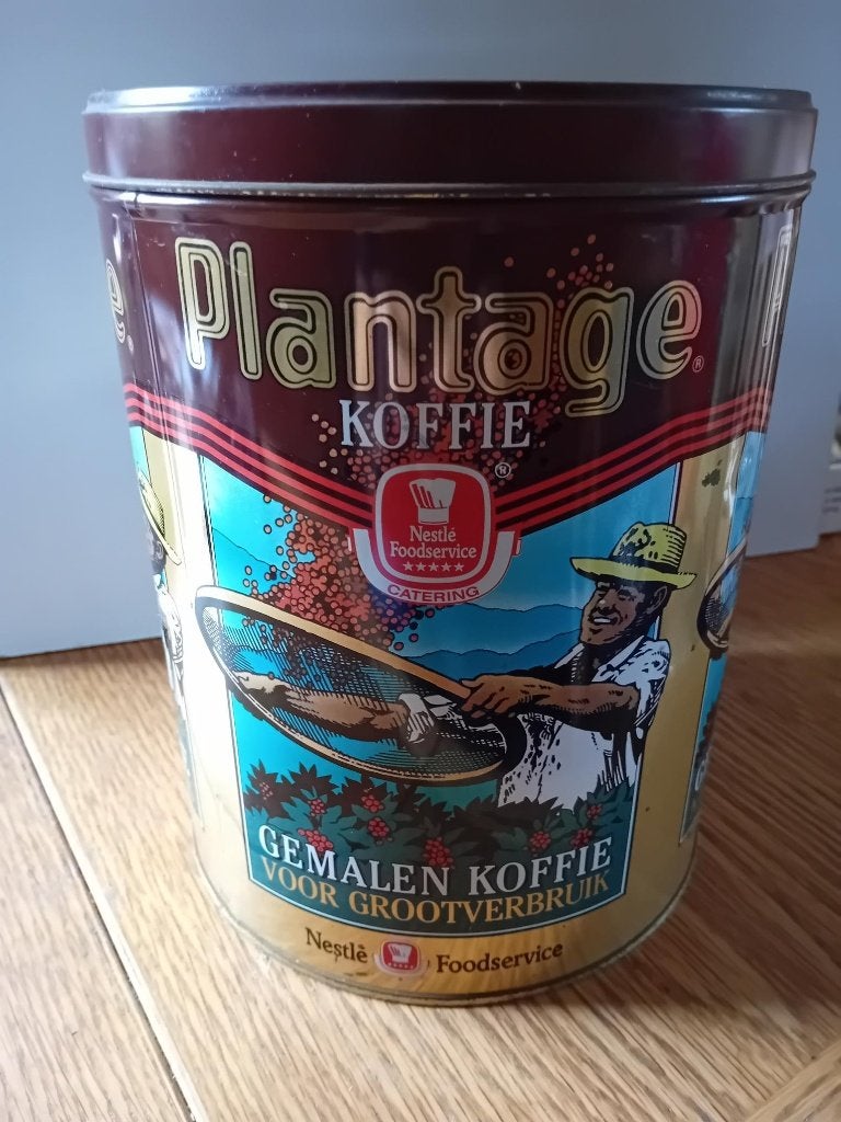 Plantage koffieblik van Nestlé Foodservice 17,5x22cm '70-'80, Ophalen of Verzenden, Gebruikt, Koek(jes)