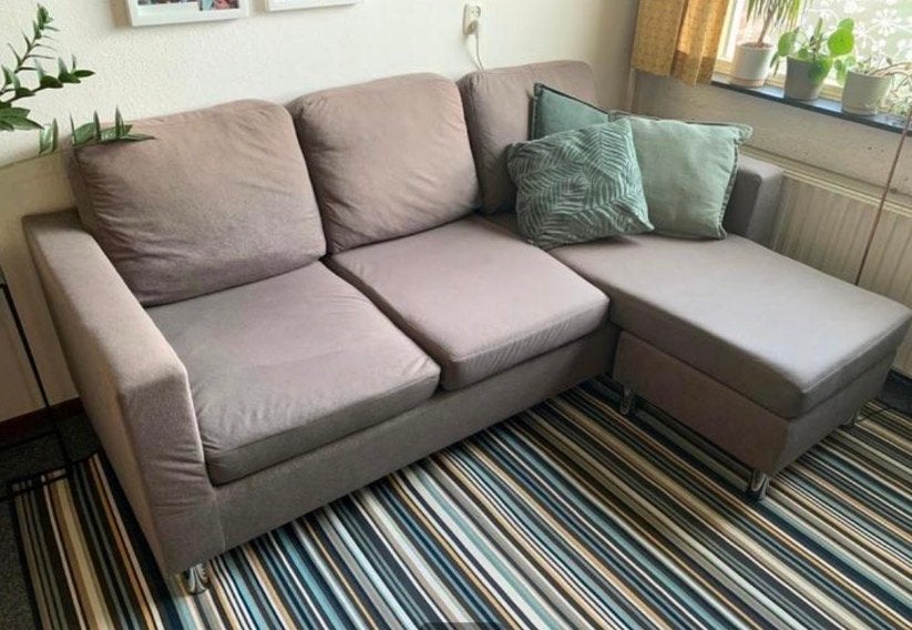 Comfortabele hoekbank met chaise longue, Ophalen, Gebruikt, 125 tot 150 cm, Driepersoons