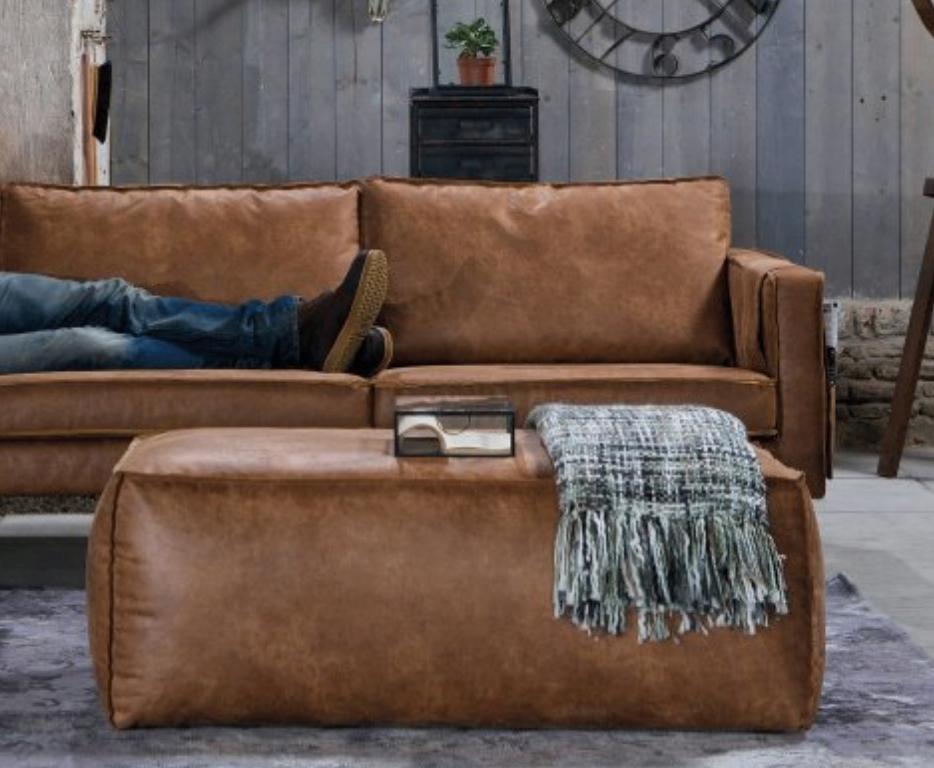 WOOOD Rodeo poef cognac | Van €249, nu, Minder dan 50 cm, Rond, Nieuw, Minder dan 50 cm