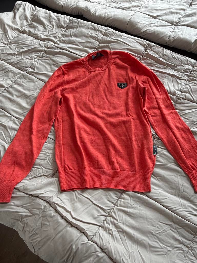 Philipp Plein Merino Wol Trui - Koraalrood, Ophalen, Zo goed als nieuw, Maat 48/50 (M), Overige kleuren