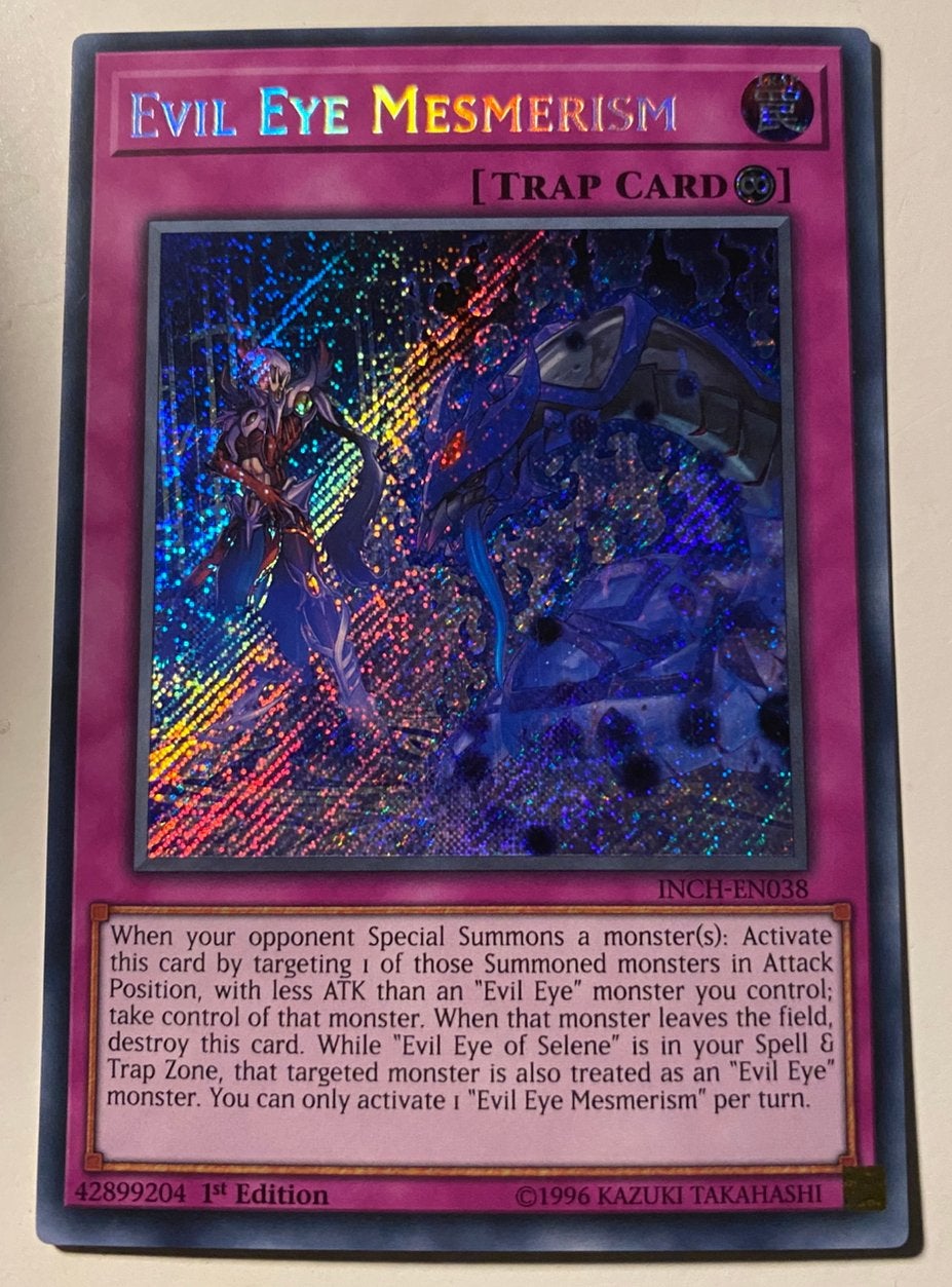 Yu-Gi-Oh! Evil Eye Mesmerism INCH 1st Edition !, Ophalen of Verzenden, Zo goed als nieuw, Losse kaart, Foil