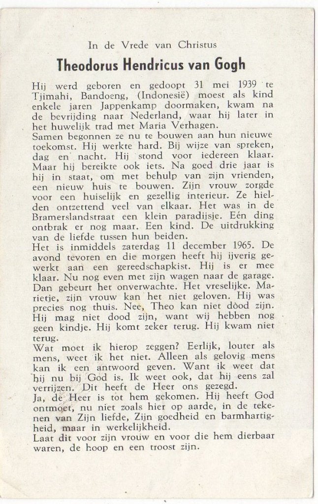 Theodorus H. van Gogh 1939 Bandoeng Indonesië + 1965, Verzenden